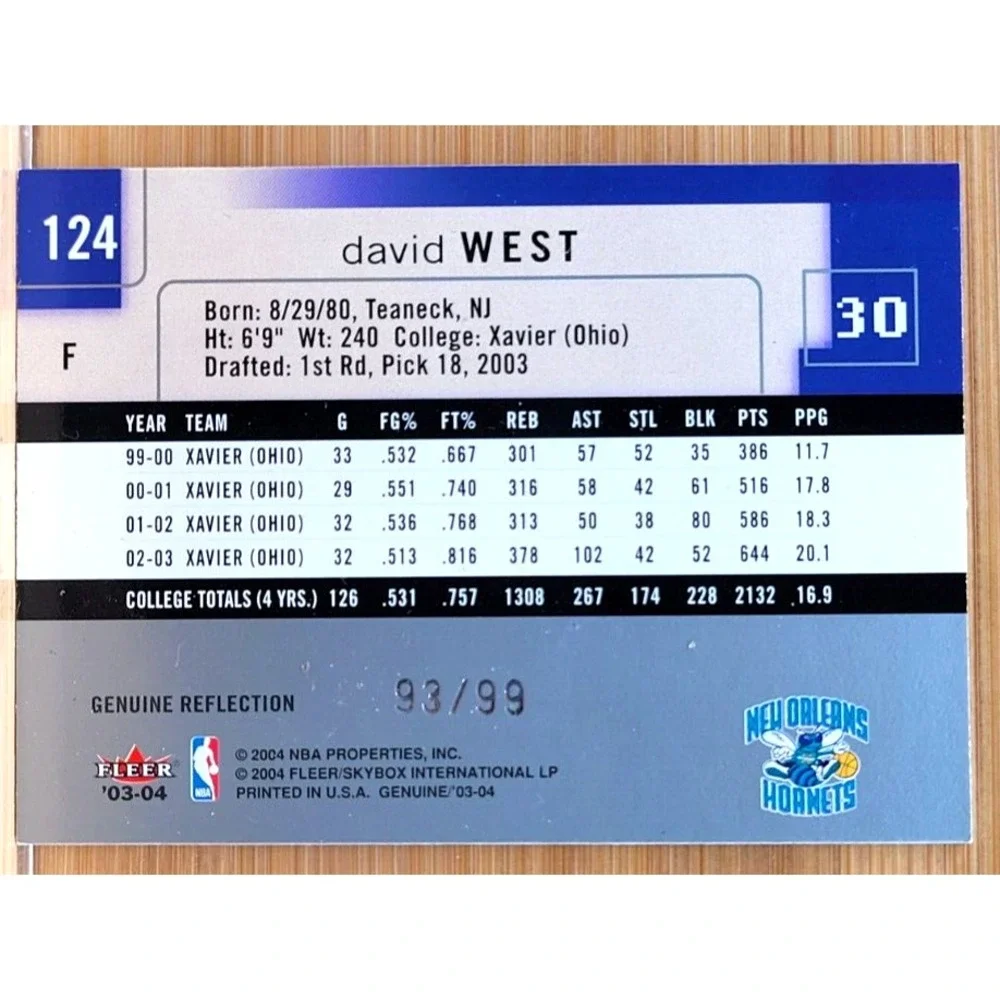 2003-04 FLEER GENUINE INSIDER DAVID WEST #D/99 Genuine Reflection‎ ROOKIE
